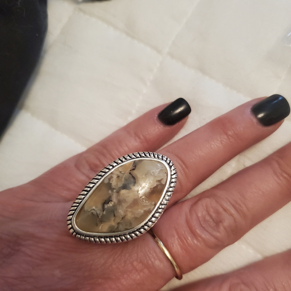 Silver ring with African opal